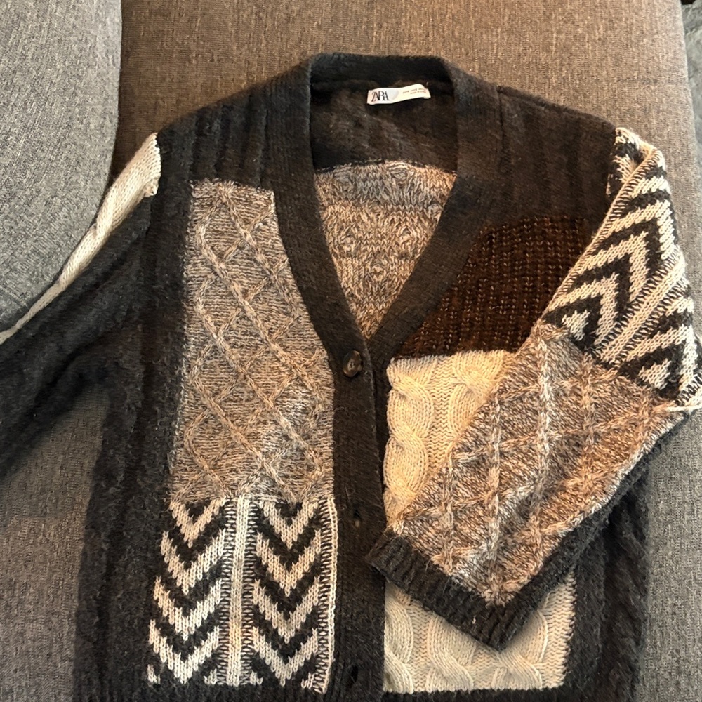 Zara Women's Patchwork Cardigan - Black, Gray, Cream, Brown
